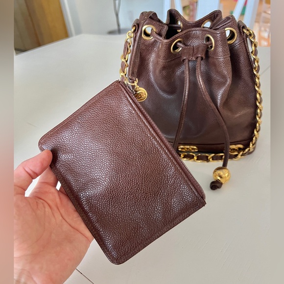 Vintage Chanel Mini Triple CC Bucket Bag in Brown Caviar - Picture 5 of 9